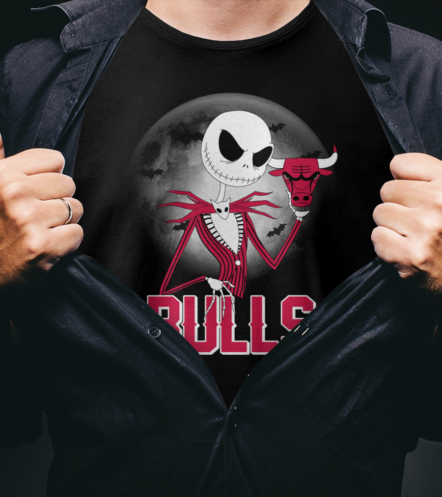 Jack Skellington Halloween Bulls Moon Chicago T-Shirt