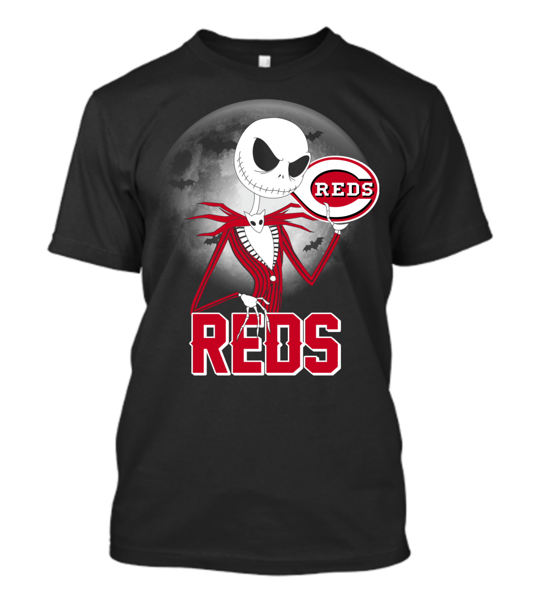 Jack Skellington With Cincinnati Reds Logo Halloween T-Shirt