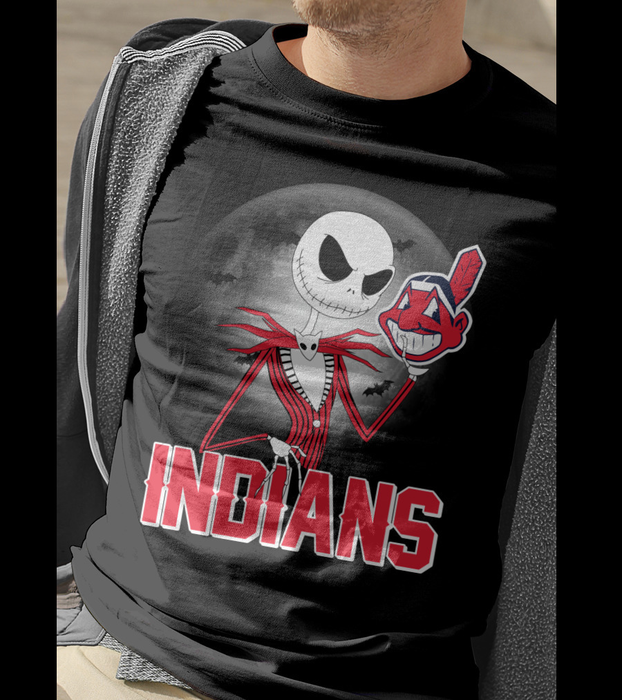 Jack Skellington Halloween Moon Cleveland Indians T-Shirt