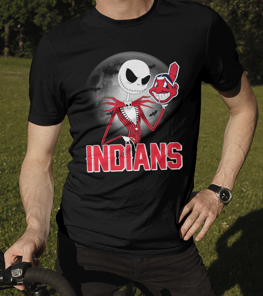 Jack Skellington Halloween Moon Cleveland Indians T-Shirt
