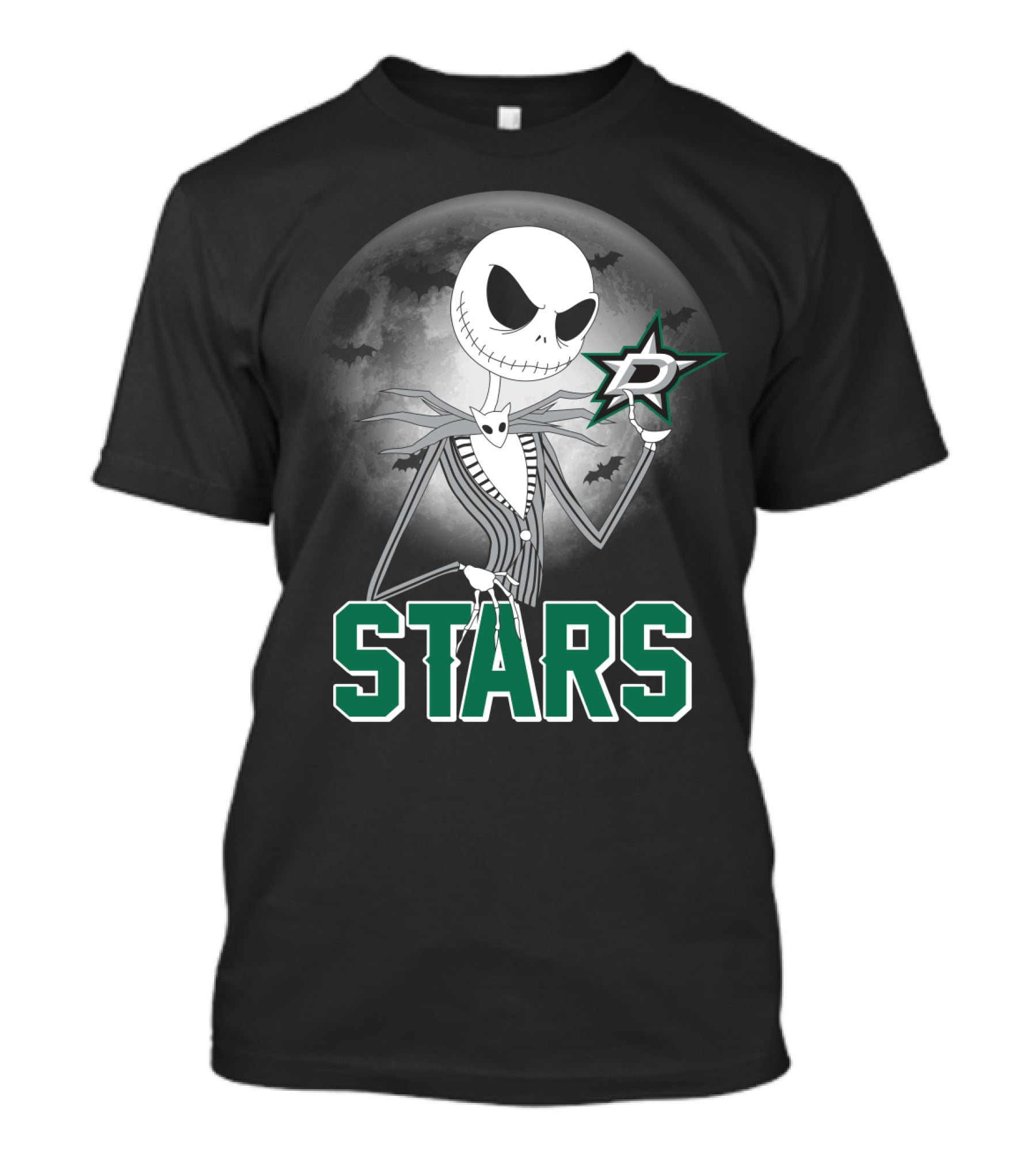 Jack Skellington Dallas Stars Halloween Moon Background Fan T-Shirt