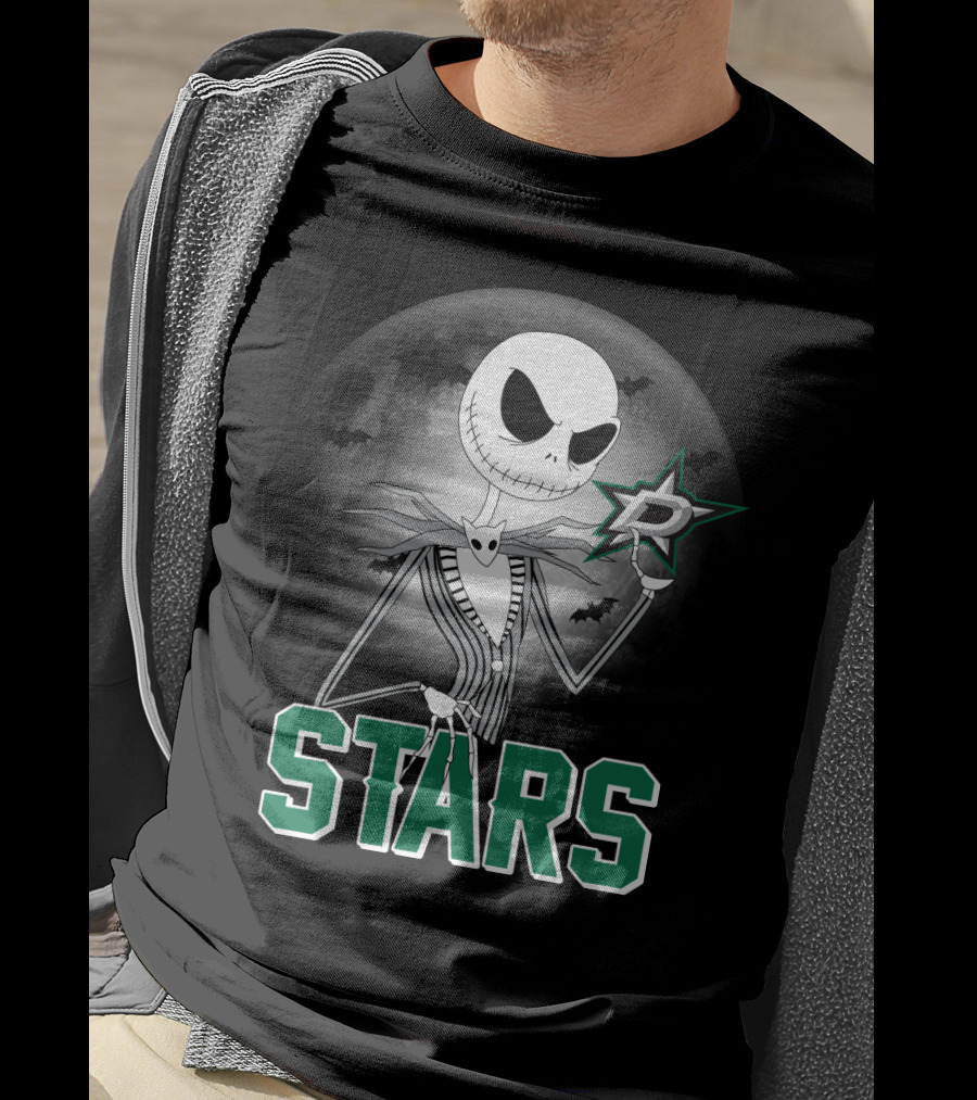 Jack Skellington Dallas Stars Halloween Moon Background Fan T-Shirt