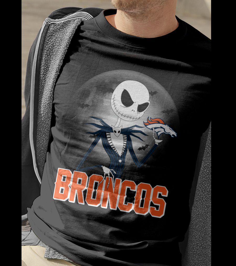 Jack Skellington Broncos Halloween Mashup Denver Broncos Sports Fan T-Shirt