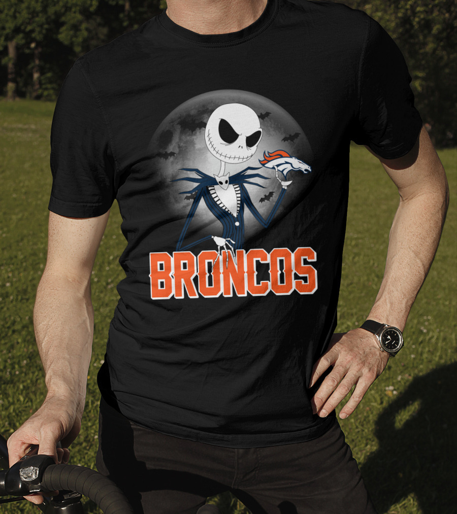 Jack Skellington Broncos Halloween Mashup Denver Broncos Sports Fan T-Shirt