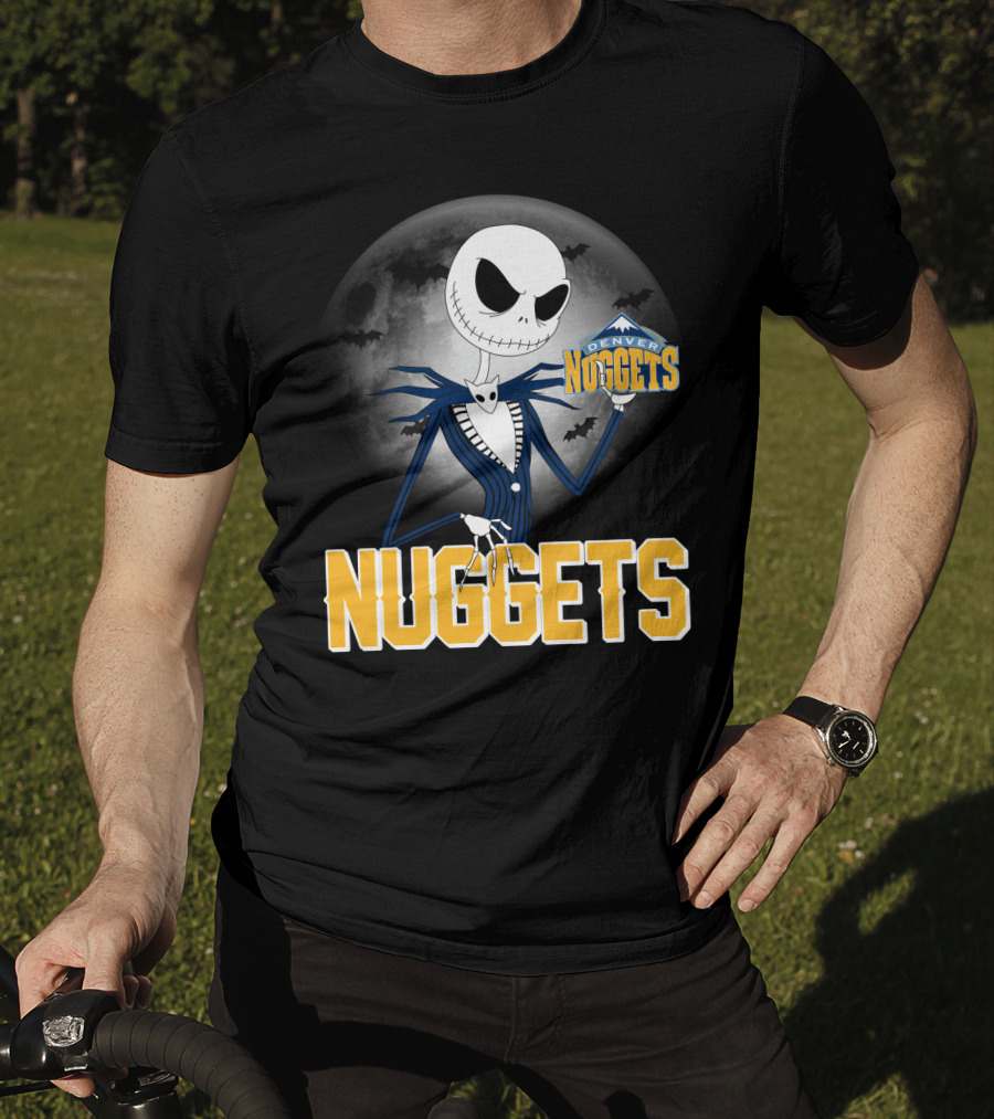 Jack Skellington Denver Nuggets Halloween Moon Bats T-Shirt