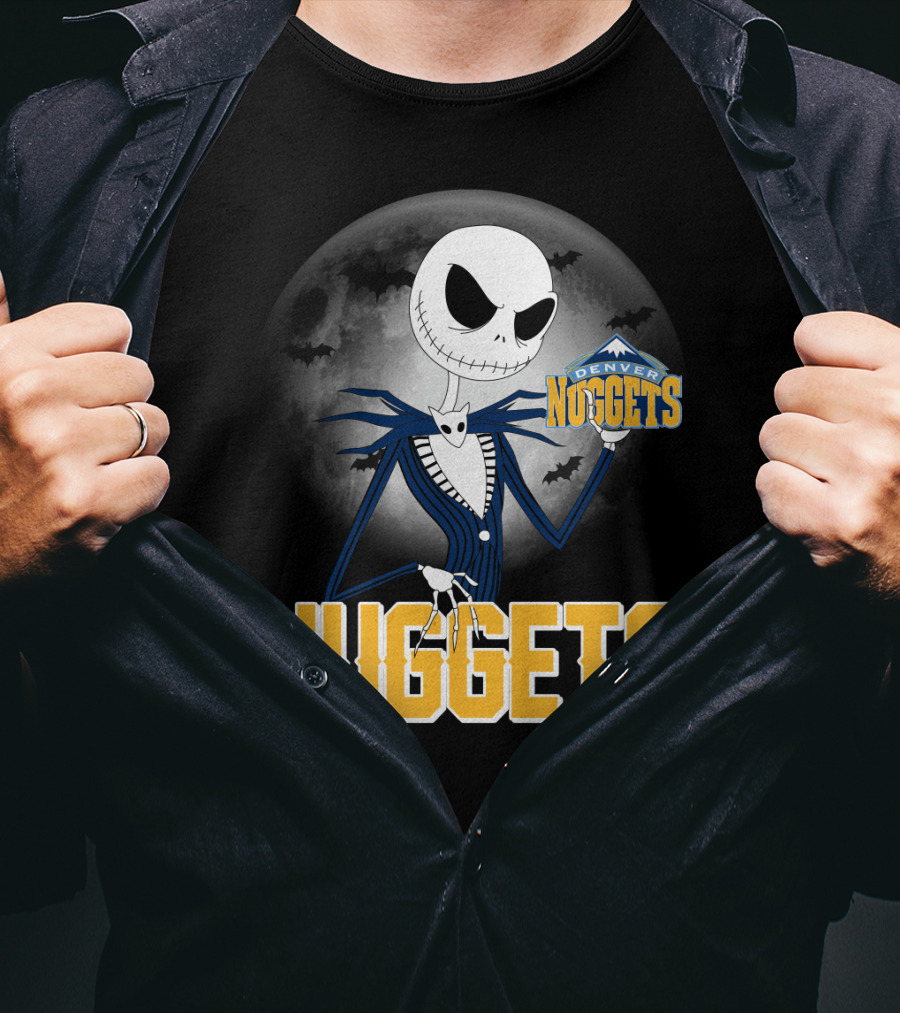 Jack Skellington Denver Nuggets Halloween Moon Bats T-Shirt