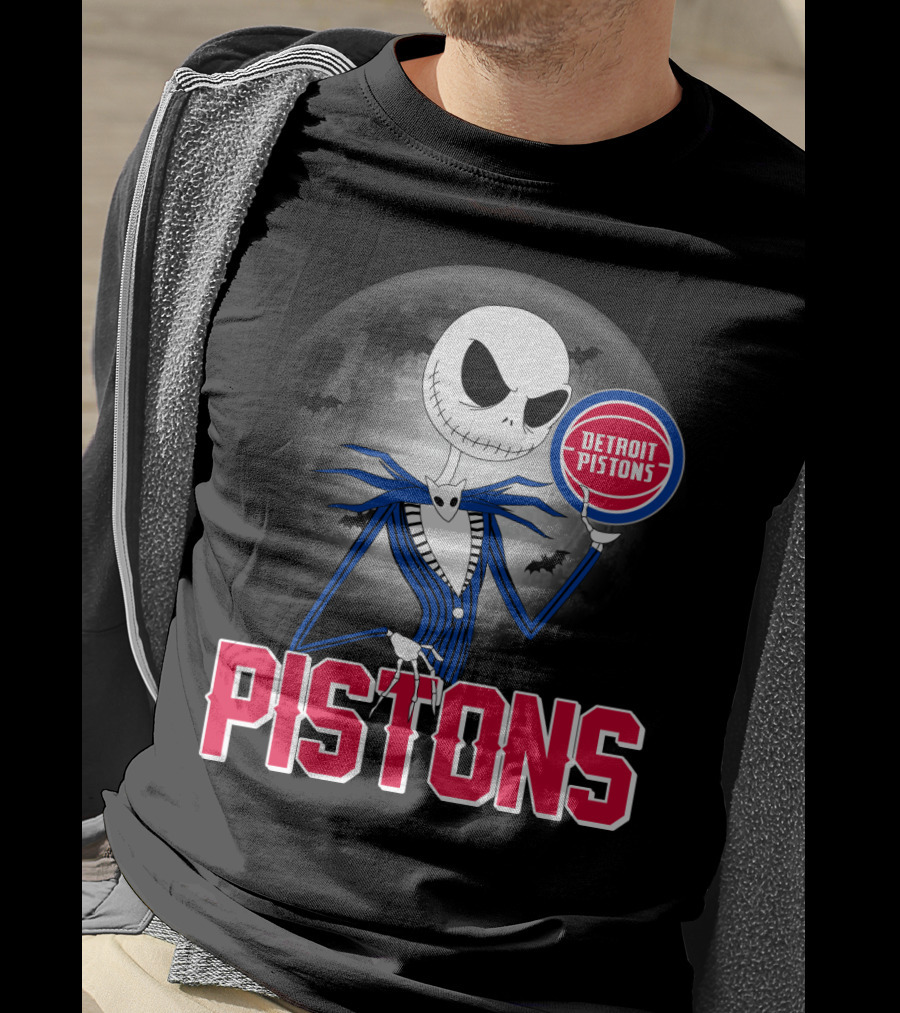 Jack Skellington Detroit Pistons Halloween Moon T-Shirt