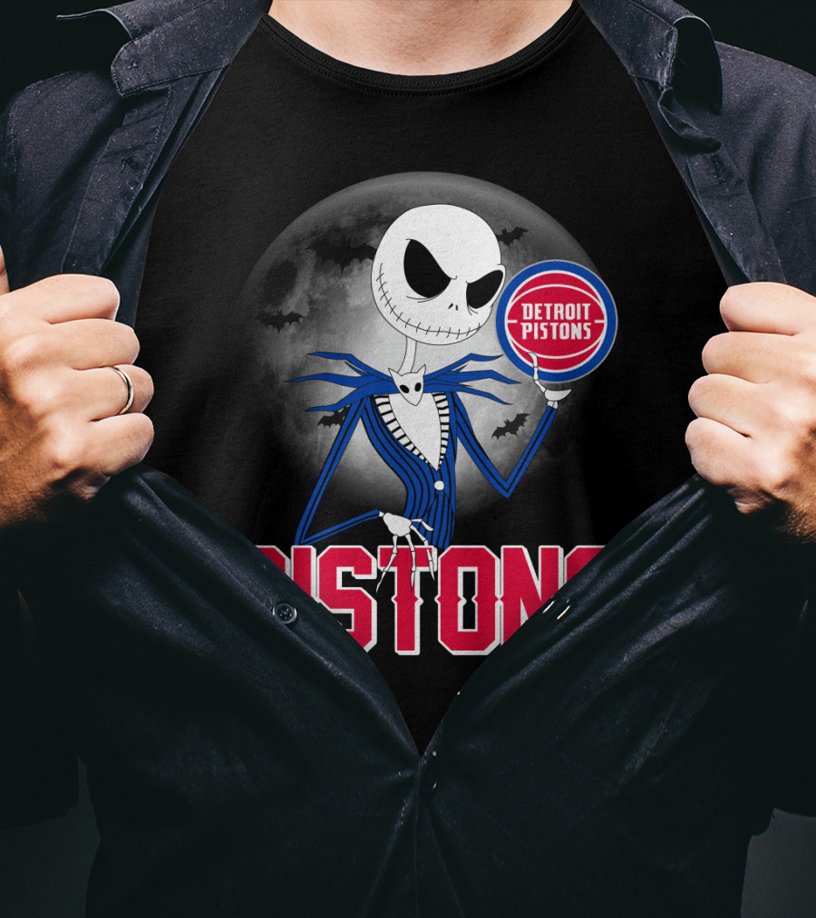 Jack Skellington Detroit Pistons Halloween Moon T-Shirt