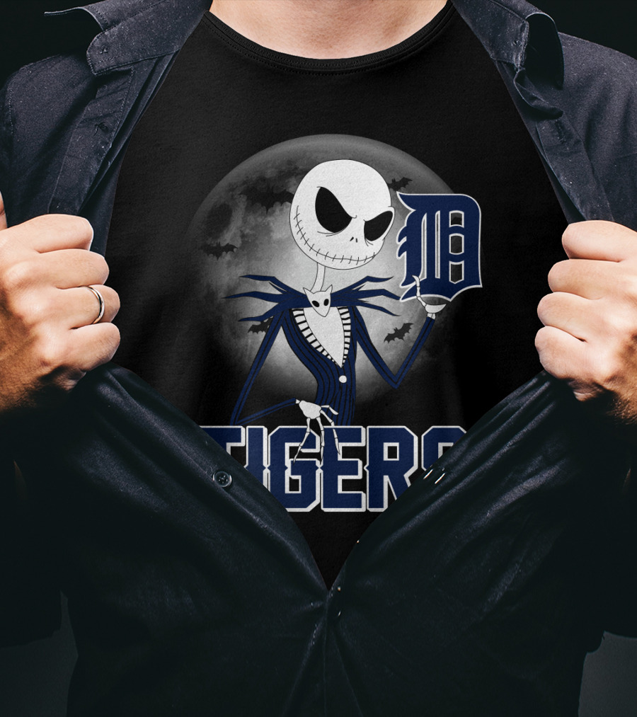 Jack Skellington Detroit Tigers Halloween Moon Scene T-Shirt