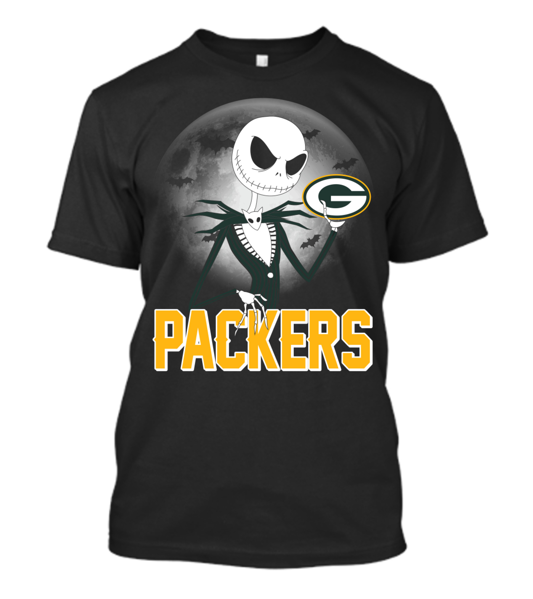 Jack Skellington Green Bay Packers Halloween Moon Bats T-Shirt