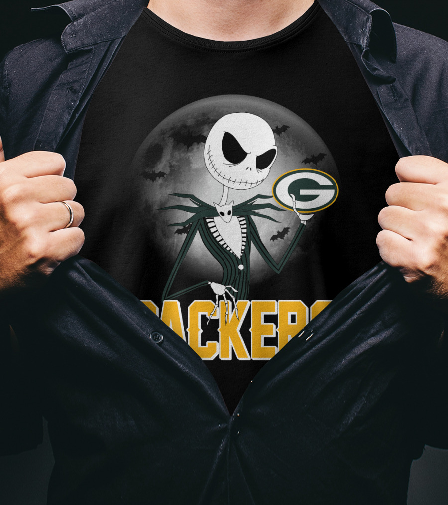 Jack Skellington Green Bay Packers Halloween Moon Bats T-Shirt