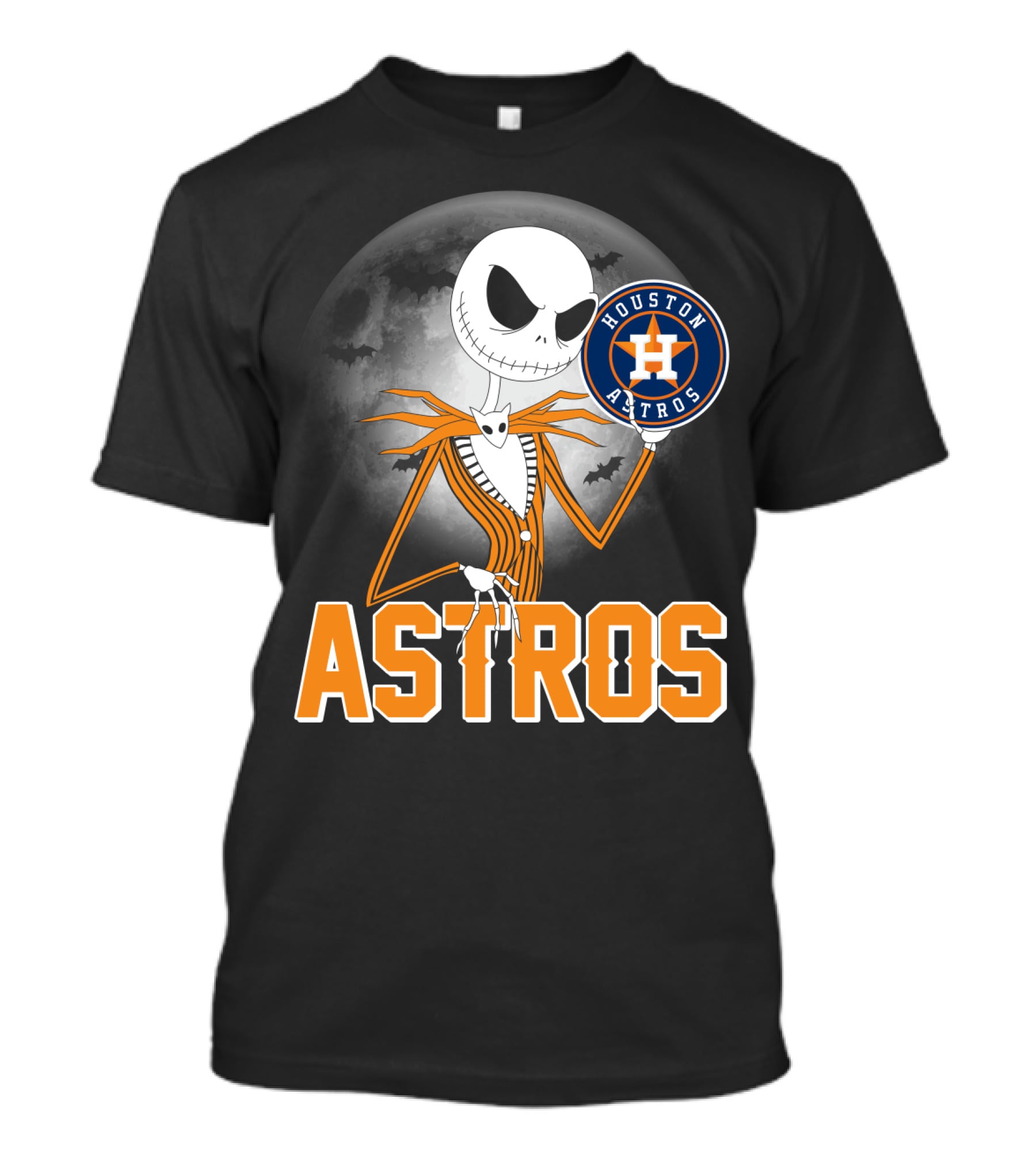 Jack Skellington Holding Houston Astros Logo With Halloween Bats T-Shirt