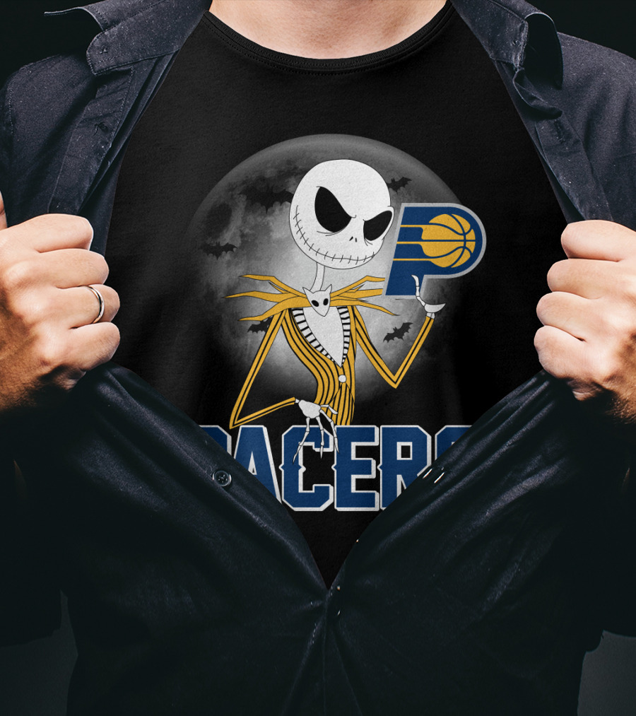 Jack Skellington Halloween Indiana Pacers Basketball Moon Bats T-Shirt