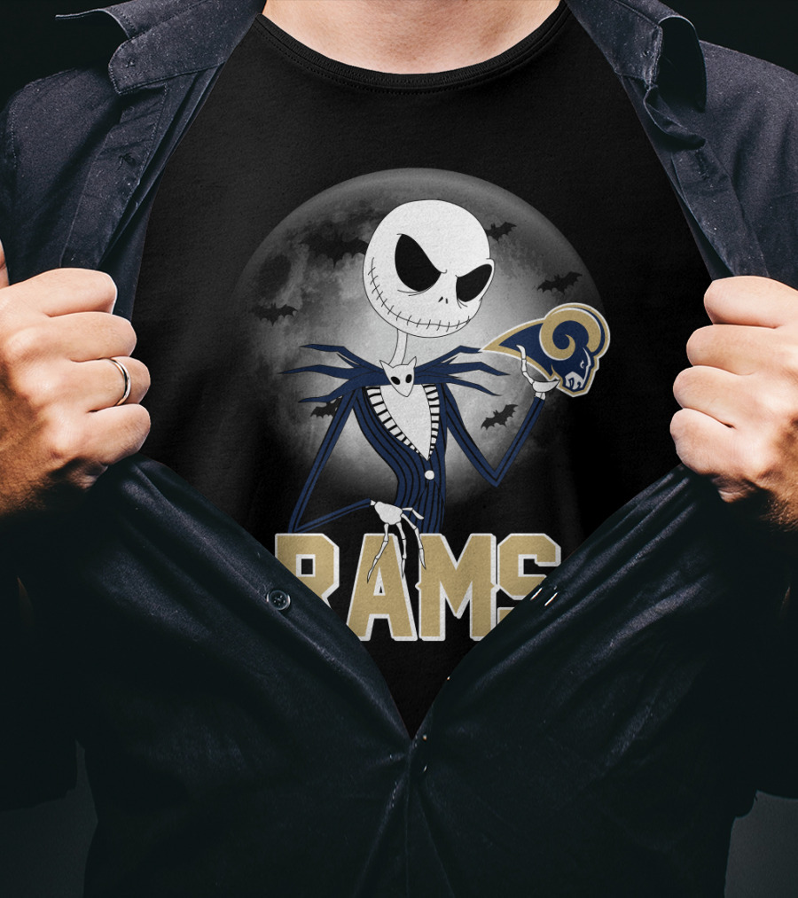 Jack Skellington Halloween Rams Moon Logos T-Shirt