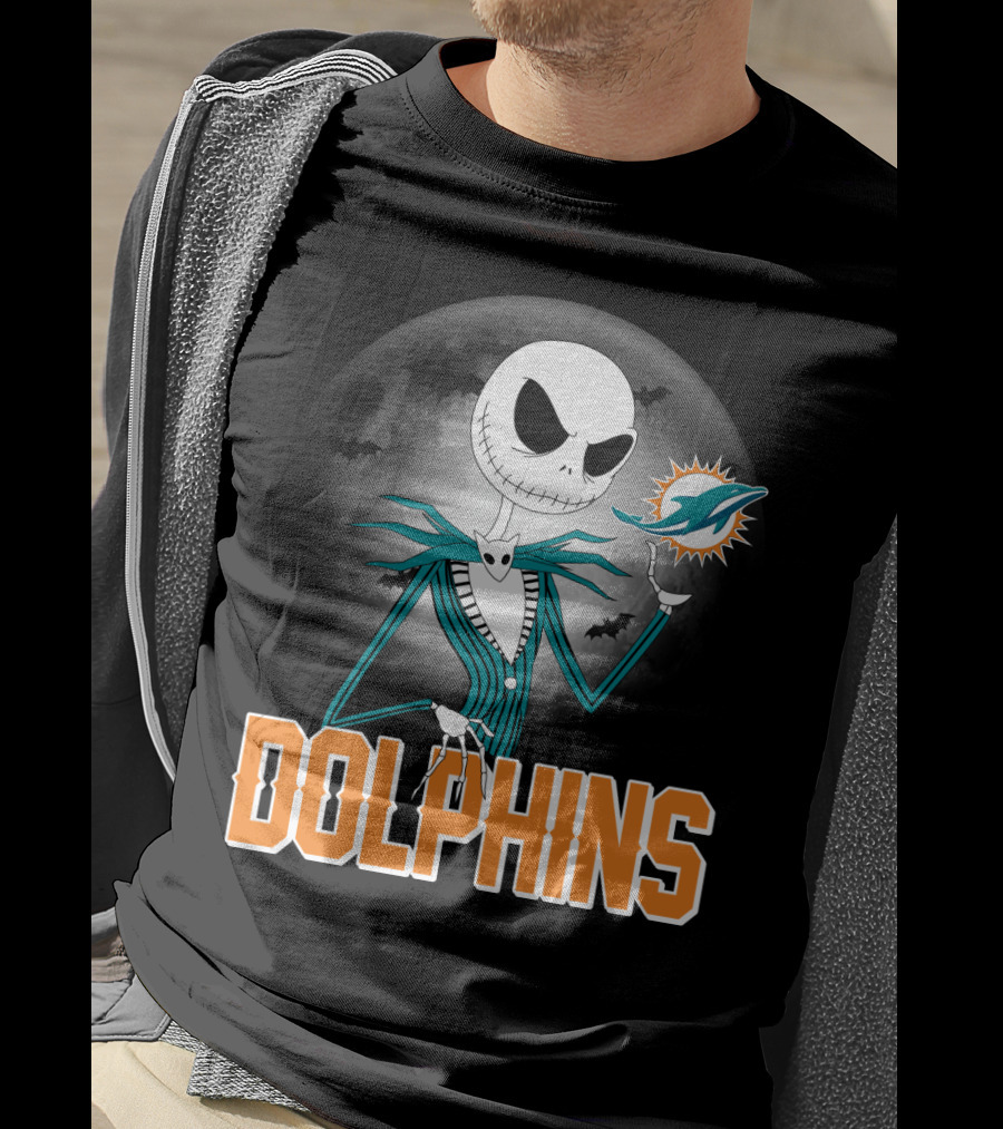 Jack Skellington Dolphins Halloween Miami Logo Moon T-Shirt