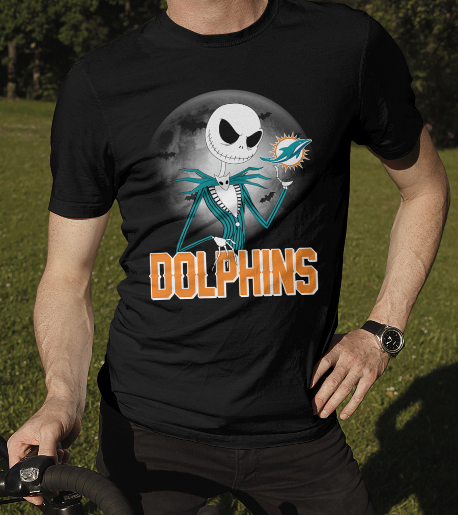 Jack Skellington Dolphins Halloween Miami Logo Moon T-Shirt