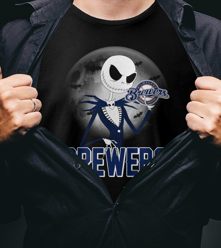 Jack Skellington Halloween Milwaukee Brewers Moon Bats T-Shirt
