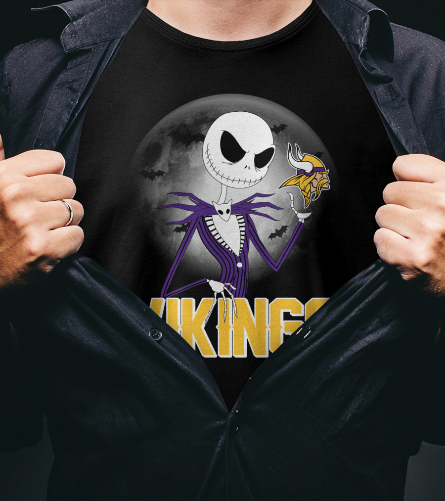 Jack Skellington Vikings Halloween Minnesota Football Theme T-Shirt