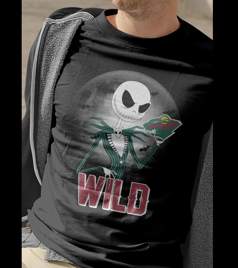 Jack Skellington Halloween Moon And Minnesota Wild Logo Spooky T-Shirt