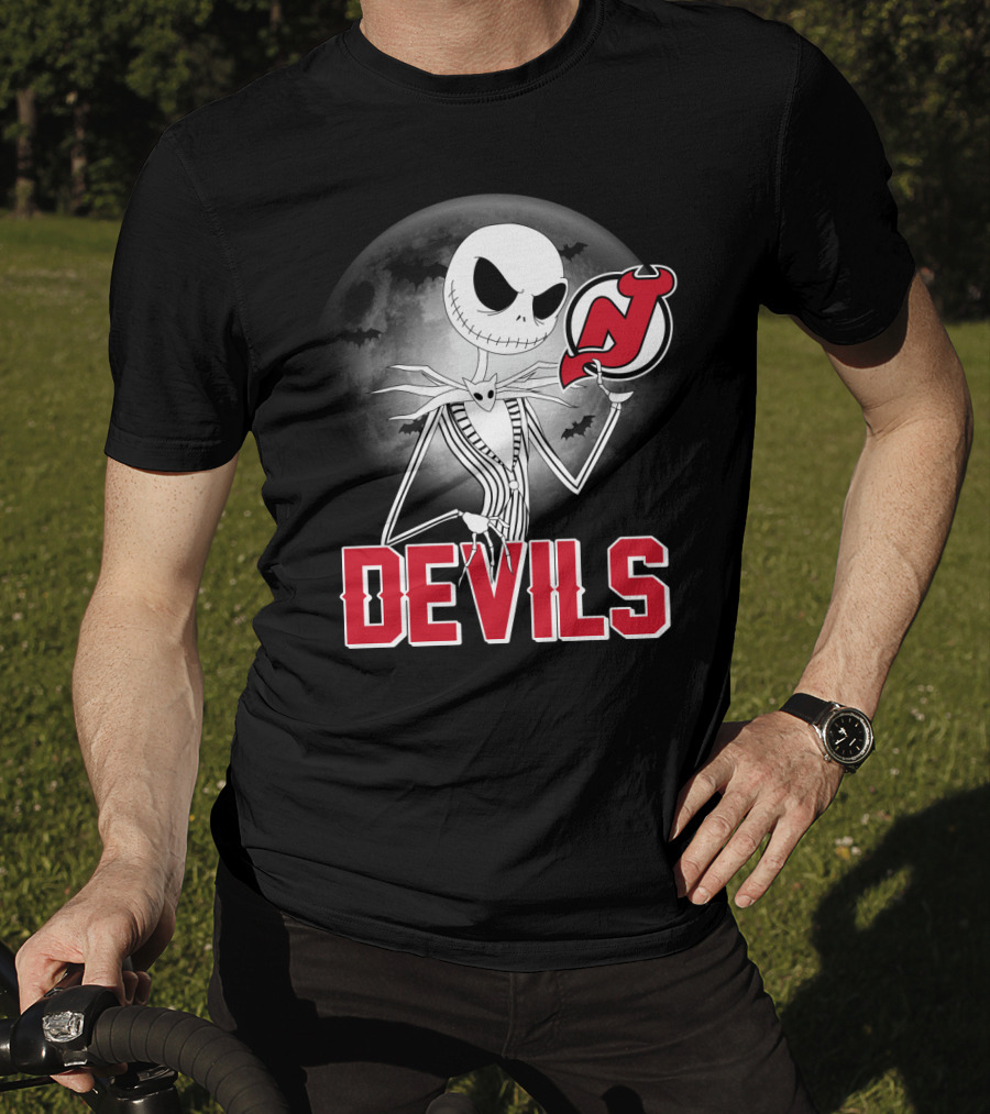 Jack Skellington Halloween Meets New Jersey Devils Moonlit Night T-Shirt