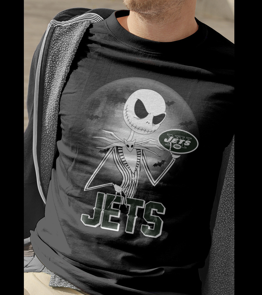 Jack Skellington Halloween New York Jets Moonlit T-Shirt