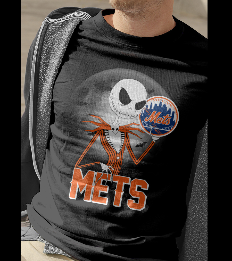 Jack Skellington Mets Baseball Halloween Moon T-Shirt