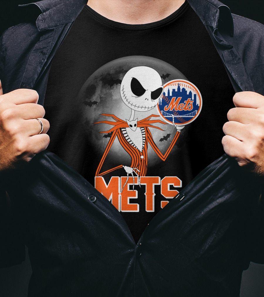 Jack Skellington Mets Baseball Halloween Moon T-Shirt