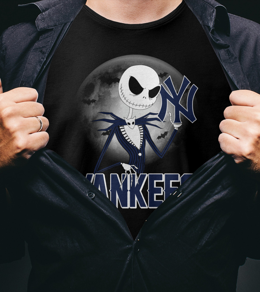 Jack Skellington Yankees Halloween Moon Sports Mashup T-Shirt