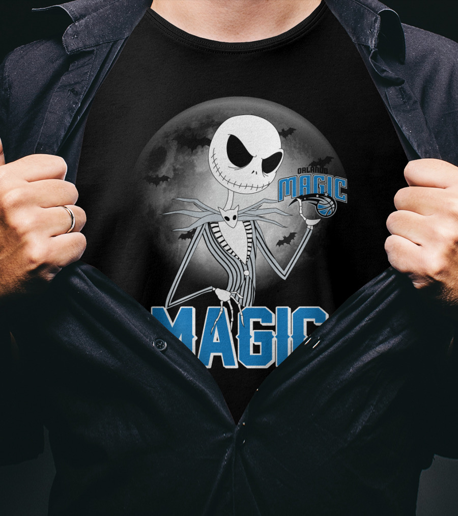 Jack Skellington Orlando Magic Halloween Moon Bats T-Shirt