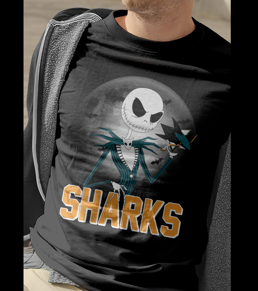 Jack Skellington San Jose Sharks Halloween Moon Background T-Shirt