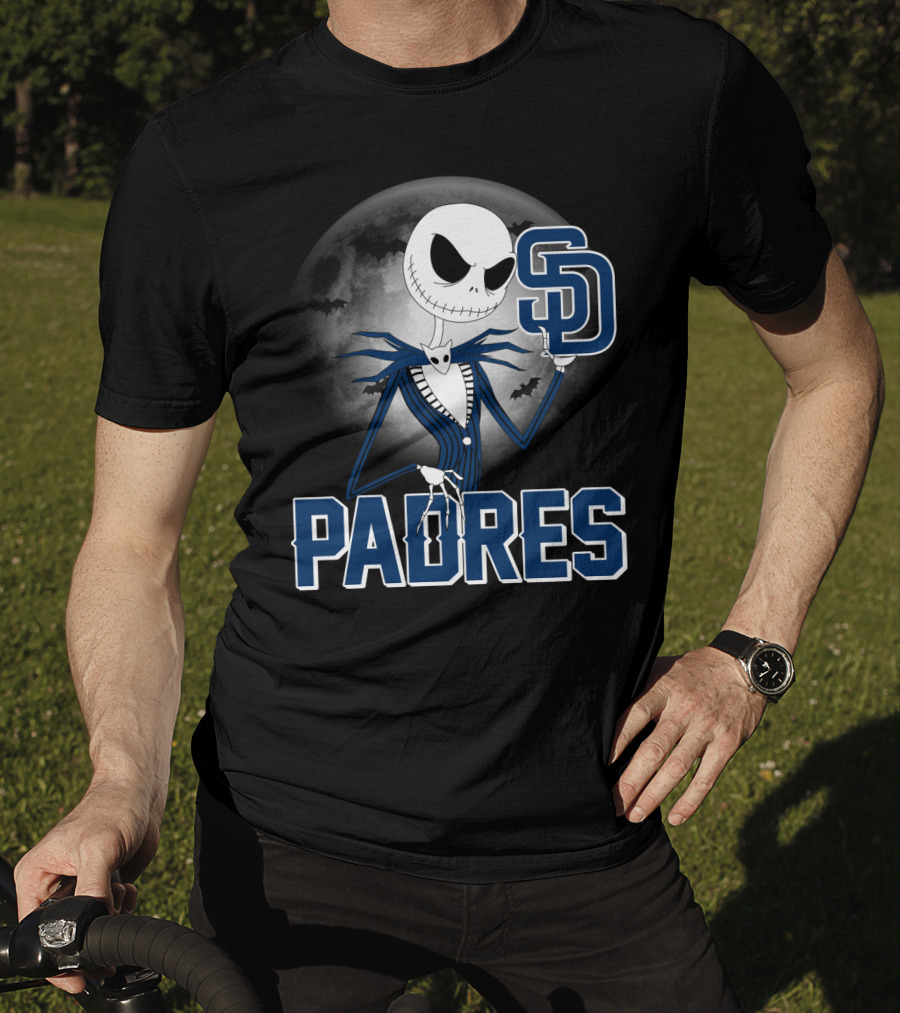 Jack Skellington San Diego Padres Halloween Moon Background T-Shirt