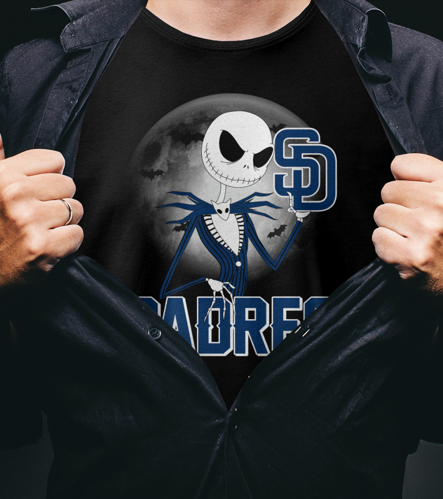 Jack Skellington San Diego Padres Halloween Moon Background T-Shirt