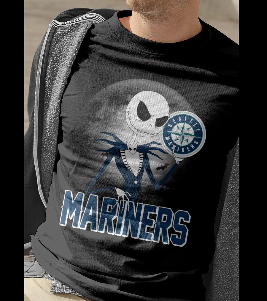 Seattle Mariners Jack Skellington Halloween Moon T-Shirt