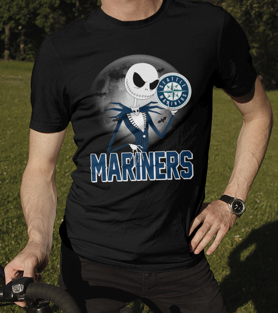 Seattle Mariners Jack Skellington Halloween Moon T-Shirt