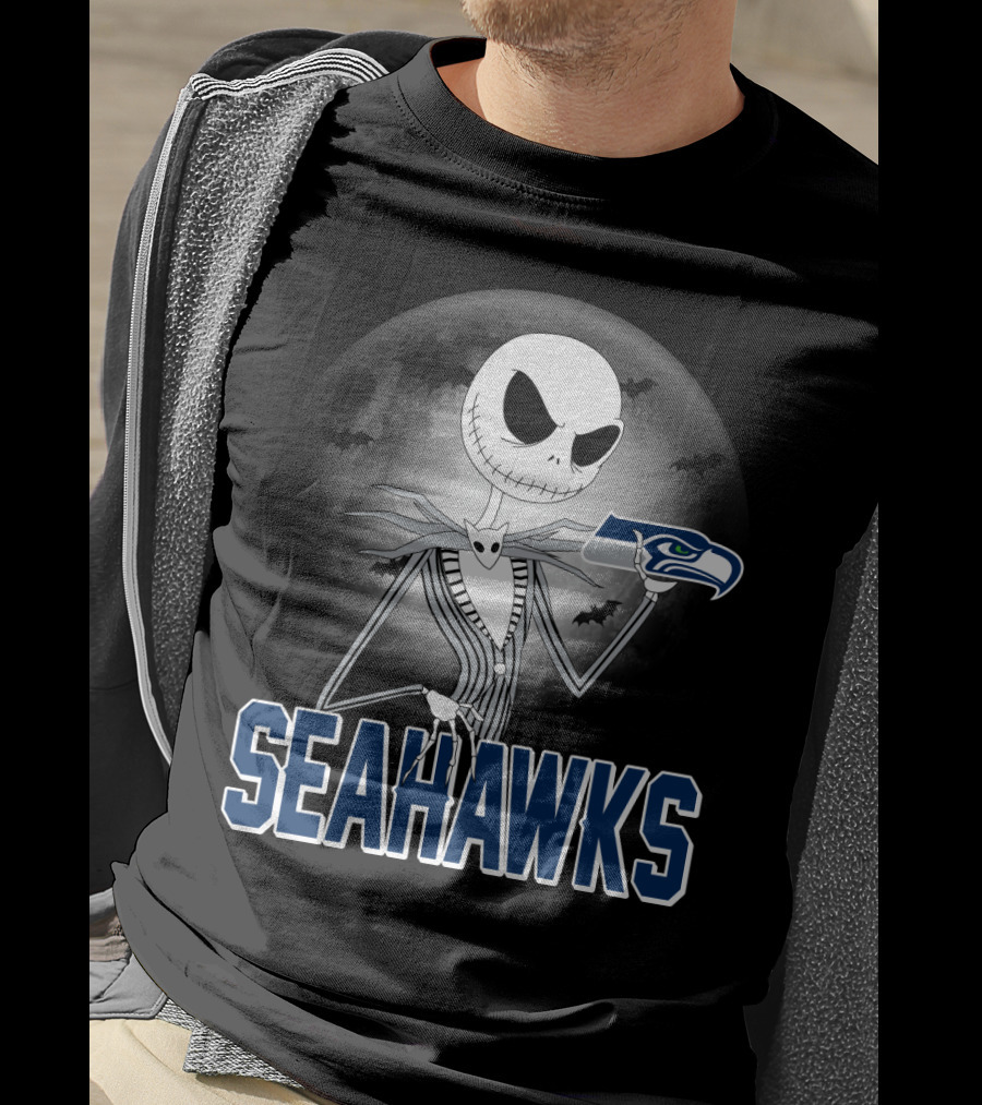 Jack Skellington Seattle Seahawks Halloween Moon T-Shirt