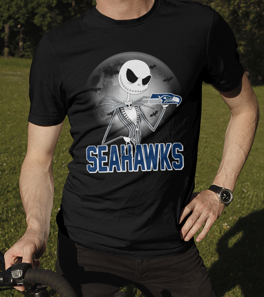 Jack Skellington Seattle Seahawks Halloween Moon T-Shirt