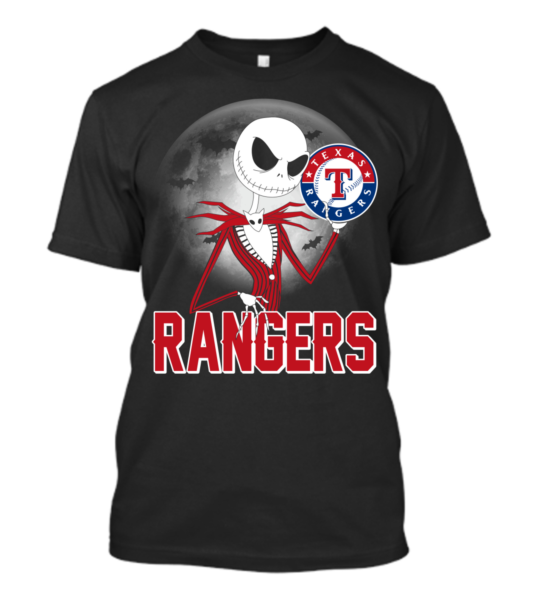 Jack Skellington Halloween Texas Rangers Baseball Moon T-Shirt