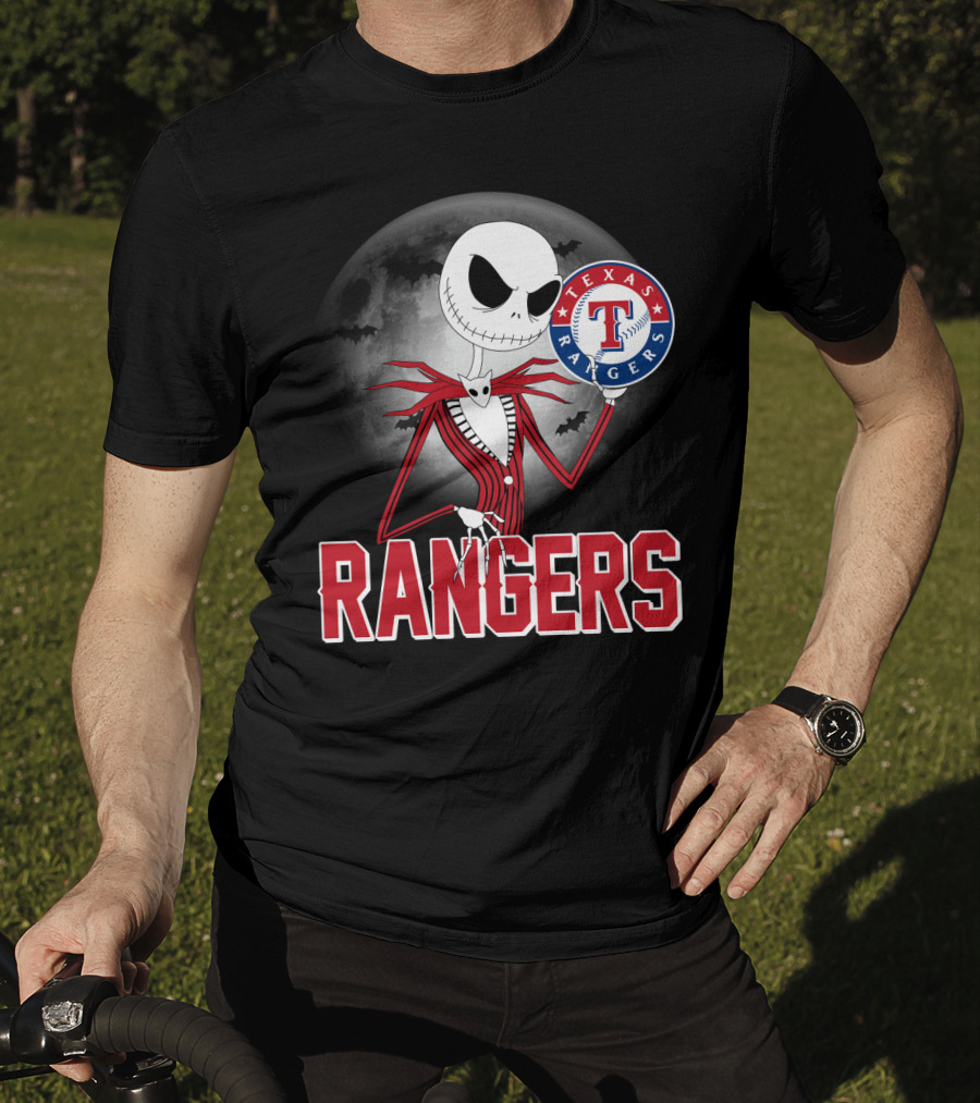 Jack Skellington Halloween Texas Rangers Baseball Moon T-Shirt