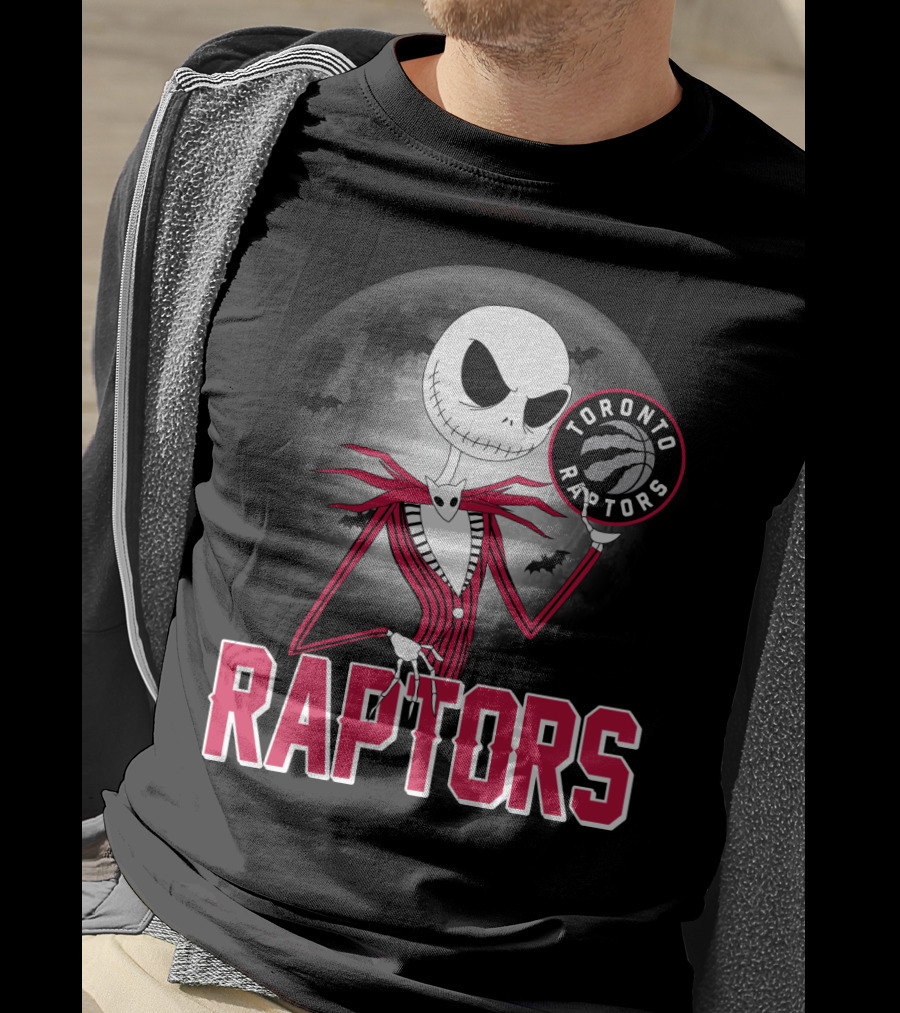 Jack Skellington Raptors Halloween Toronto Raptors Basketball Moon Bats T-Shirt