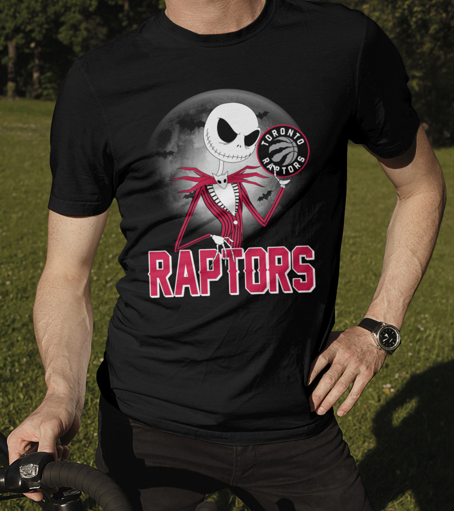Jack Skellington Raptors Halloween Toronto Raptors Basketball Moon Bats T-Shirt