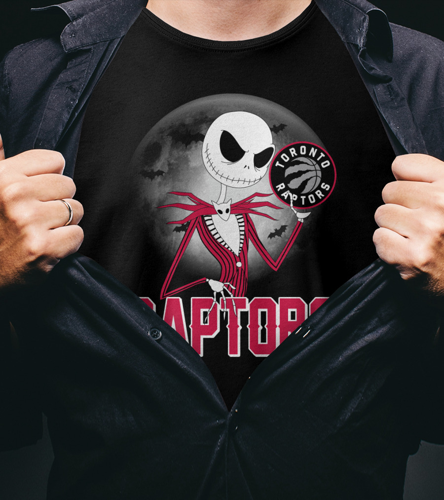 Jack Skellington Raptors Halloween Toronto Raptors Basketball Moon Bats T-Shirt