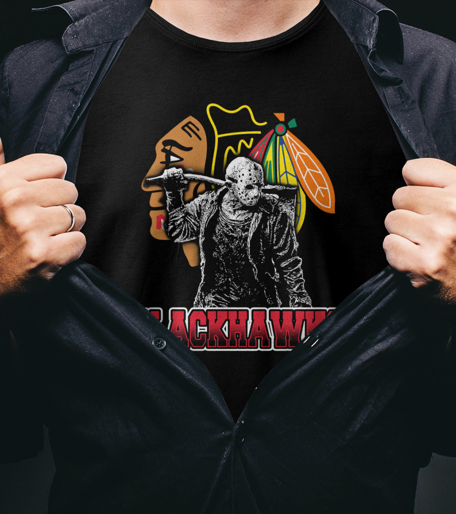 Jason Voorhees With Hockey Mask And Chicago Blackhawks T-Shirt
