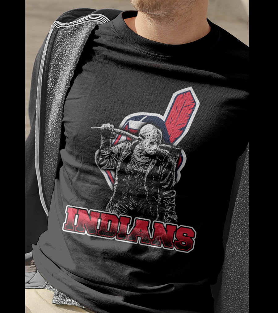 Jason Voorhees With Indians Logo And Cleaver T-Shirt