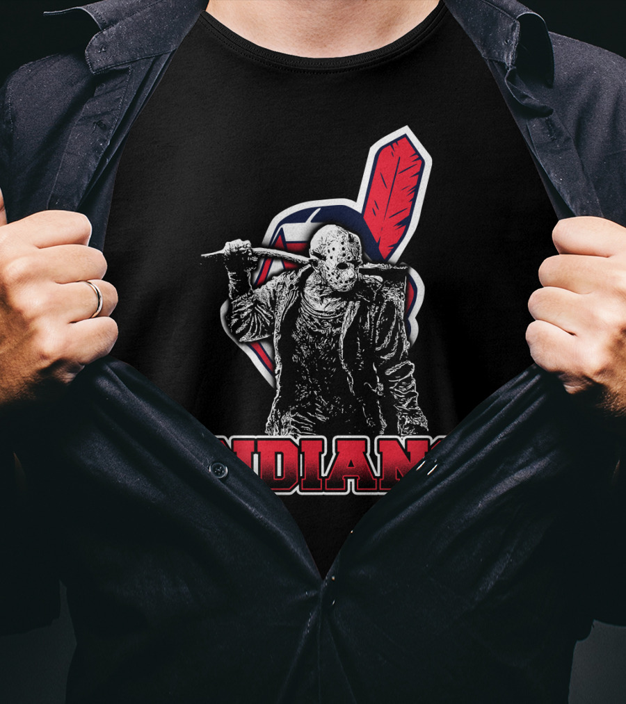 Jason Voorhees With Indians Logo And Cleaver T-Shirt