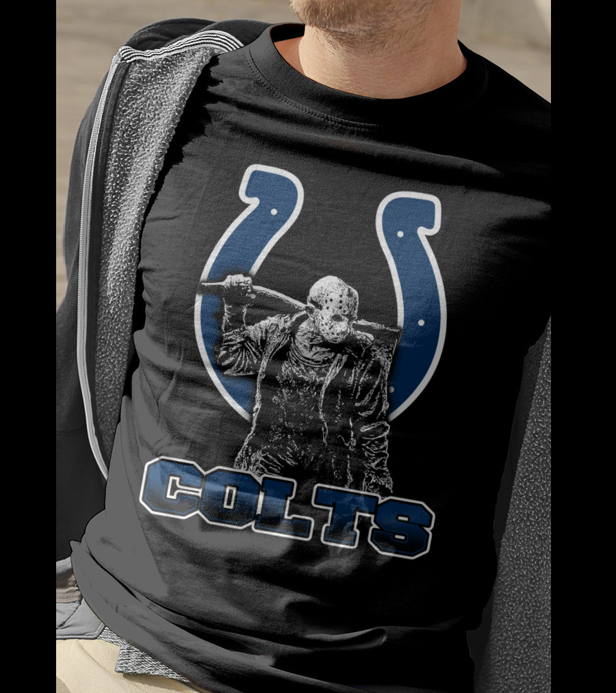 Jason Voorhees Wielding Axe Indianapolis Colts Logo And Fans T-Shirt