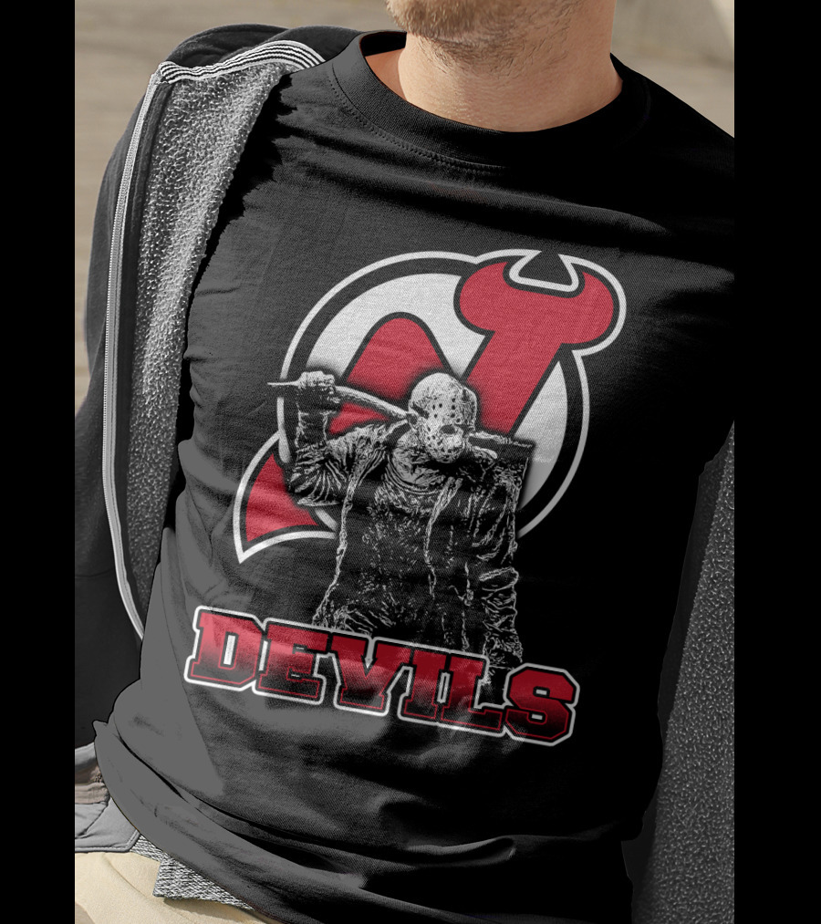 Voorhees New Jersey Devils Fan Mashup With Iconic Mask And Hockey T-Shirt