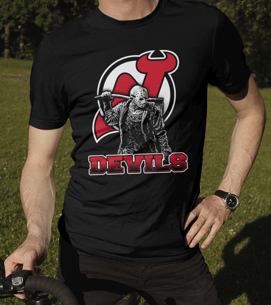 Voorhees New Jersey Devils Fan Mashup With Iconic Mask And Hockey T-Shirt