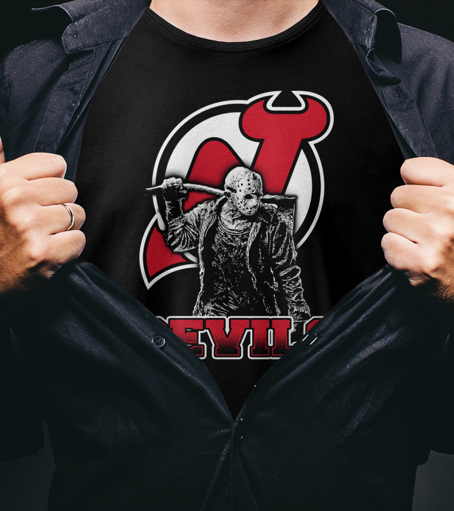 Voorhees New Jersey Devils Fan Mashup With Iconic Mask And Hockey T-Shirt