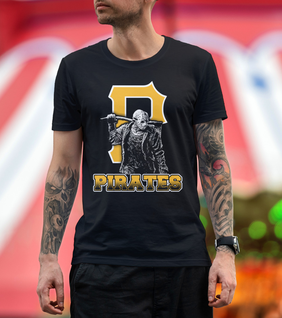 Jason Voorhees with Pittsburgh Pirates Symbol and Text Pirates T-Shirt