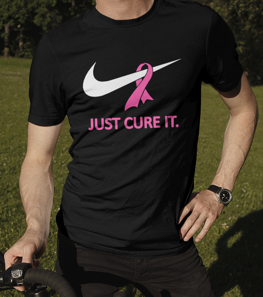 Just Cure It Pink Ribbon Breast Cancer Awareness Swoosh T-Shirt